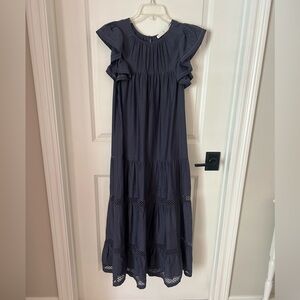 Marie Oliver Flutter Sleeve Willow Dress Silk Blend Midi in Oxford Size XS